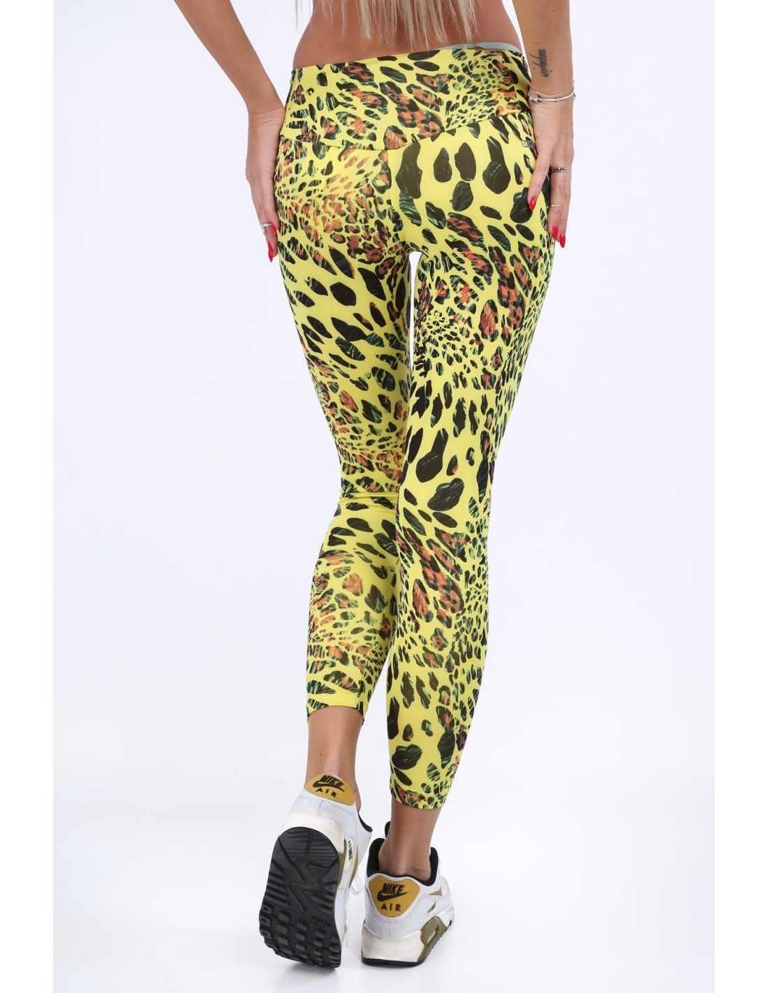 Jambiere sport galbene cu imprimeu leopard H006 - Magazin online - Boutique